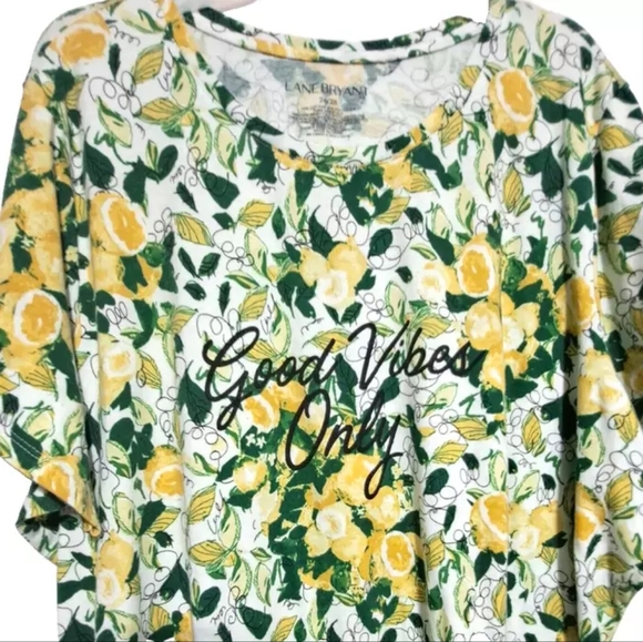 Lane Bryant 26/28 yellow floral color top short sleeve round neck "Good Vibes" - Picture 3 of 11